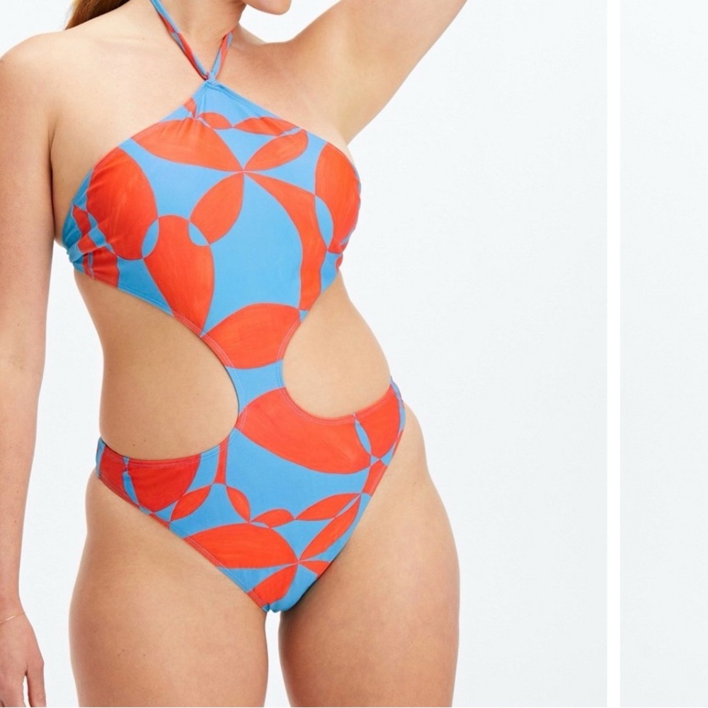 Red and Blue Cutout Swimsuit